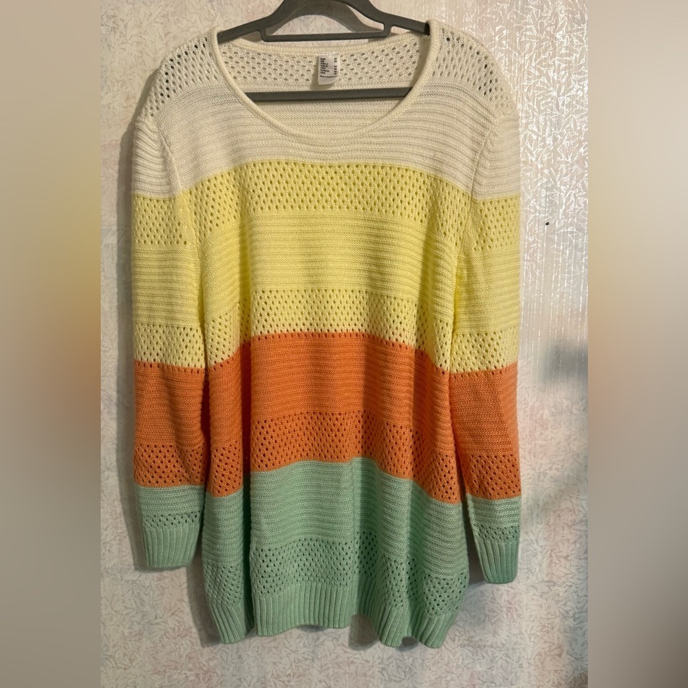 Source Unknown Women's Striped Sweater Cream, Yellow, Orange, and Green, Sz 20